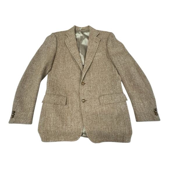 Harris Tweed Blazer Men's 42R Brown Herringbone Sport Coat Scotland Handwoven - Picture 1 of 7